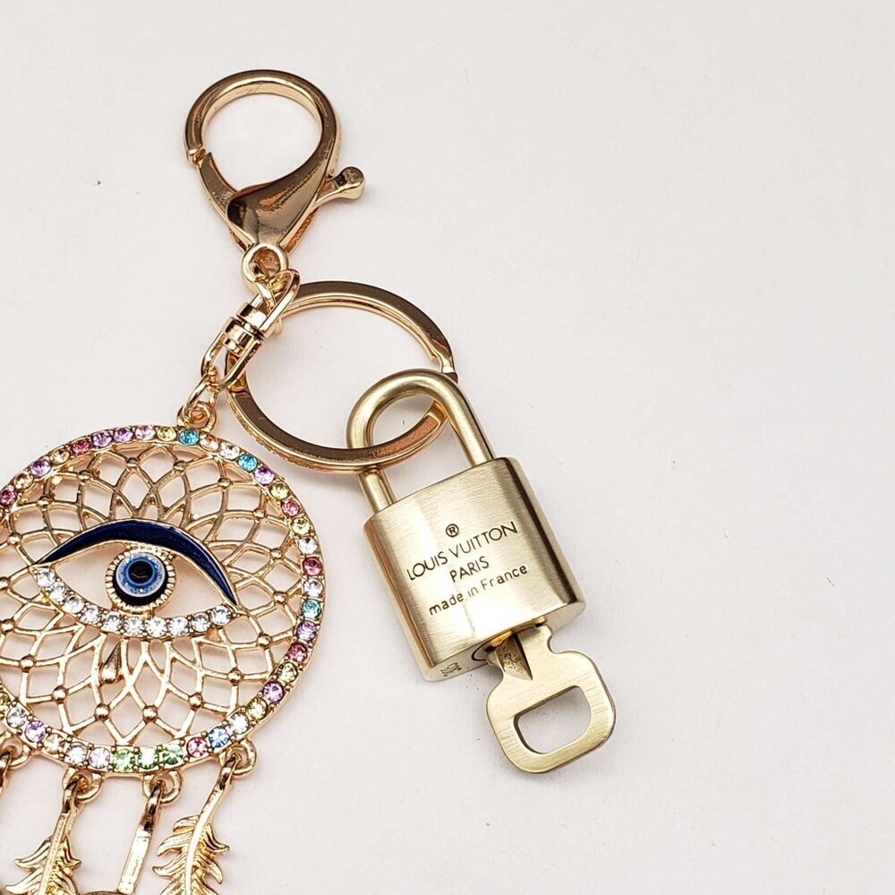 Authentic Louis Vuitton Gold Padlock & Key 🔒 LV Bag Charm w/ Unbranded Keychain - Picture 5 of 7